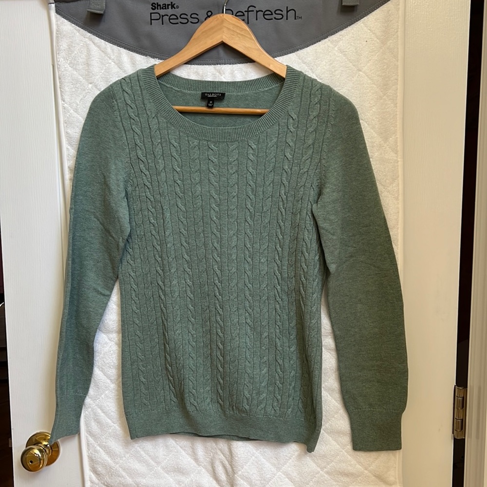 Talbots Women Green Cable Knit Sweater, Size M